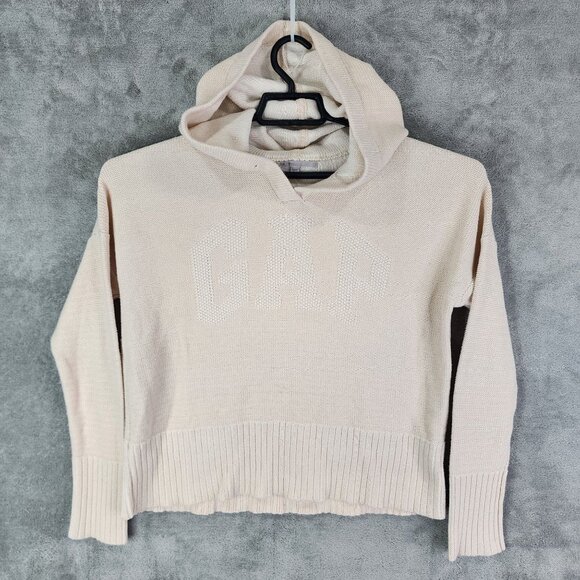 Womens Beige Gap Hooded Sweater 100% Cotton Long Sleeve Size S - Picture 2 of 12